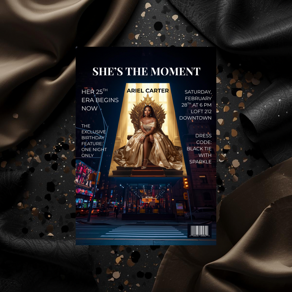 Luxury Editorial Event Invitation Template | Black Tie Birthday, Gala & Milestone Announcement | Canva Magazine-Style Design