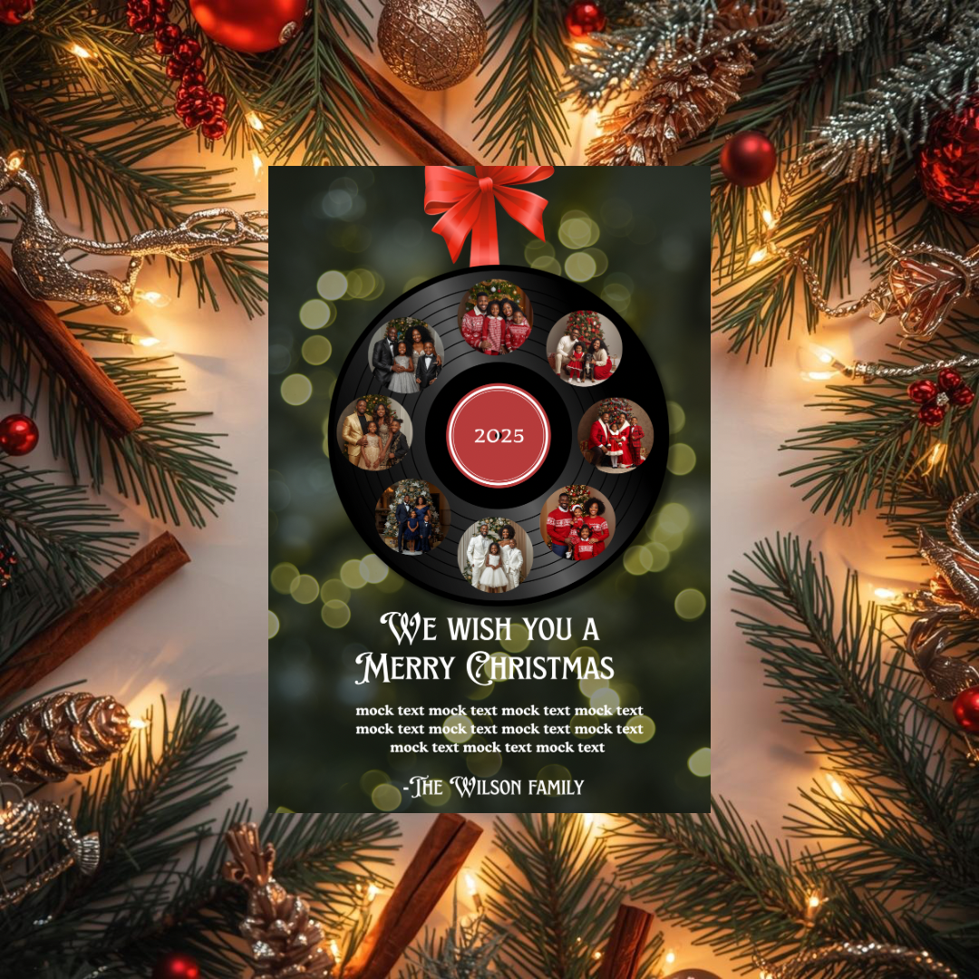 Holiday Vinyl Record Christmas Card | Editable Canva Template