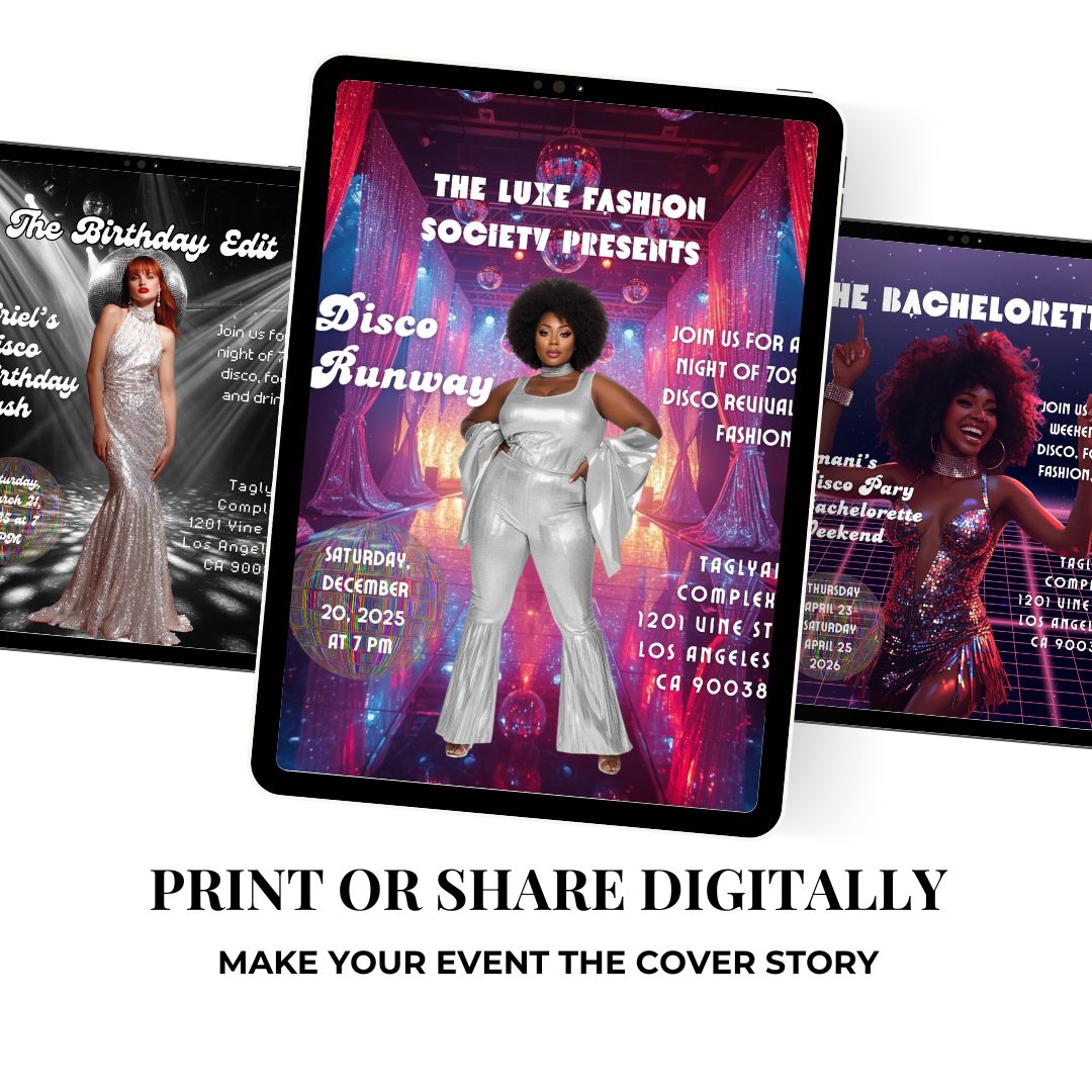 Disco Runway Flyer Canva Template | 70s Fashion Show Invitation | Retro Disco Party Flyer | Editable Event Flyer for Runway & Boutique Shows