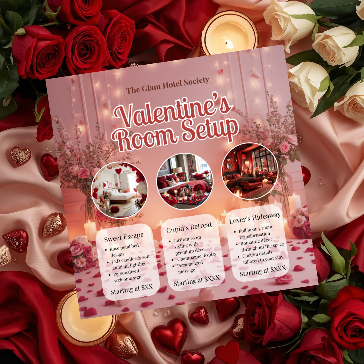 Valentine’s Room Setup Canva Template | Sweet Escape Romantic Room Decor Flyer | Valentine’s Day Promotion | Editable Canva Template