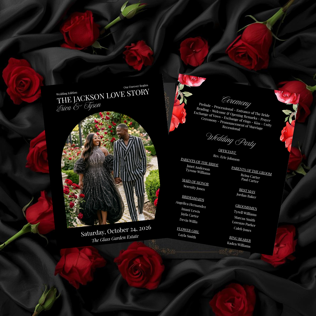 The Love Edit Vol. 2 | Luxe Black and Red Rose Editorial Wedding Suite | Fully Editable in Canva