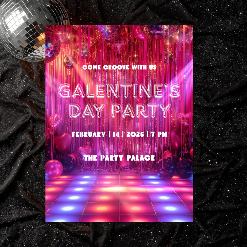 Galentine’s Day Party Invitation Template | Disco Pink Night Party | Editable Canva Template