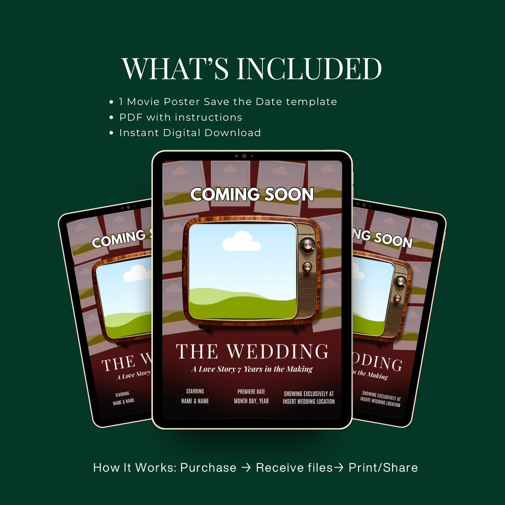 Save the Date Movie Poster Template | Cinematic Wedding Invite | Editable in Canva