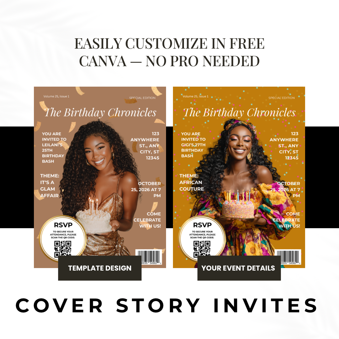 Cover Story Invites Bundle | Wedding, Graduation & Birthday Canva Templates
