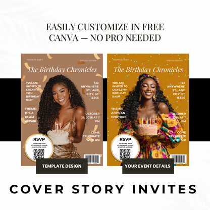 Cover Story Invites Bundle | Wedding, Graduation & Birthday Canva Templates