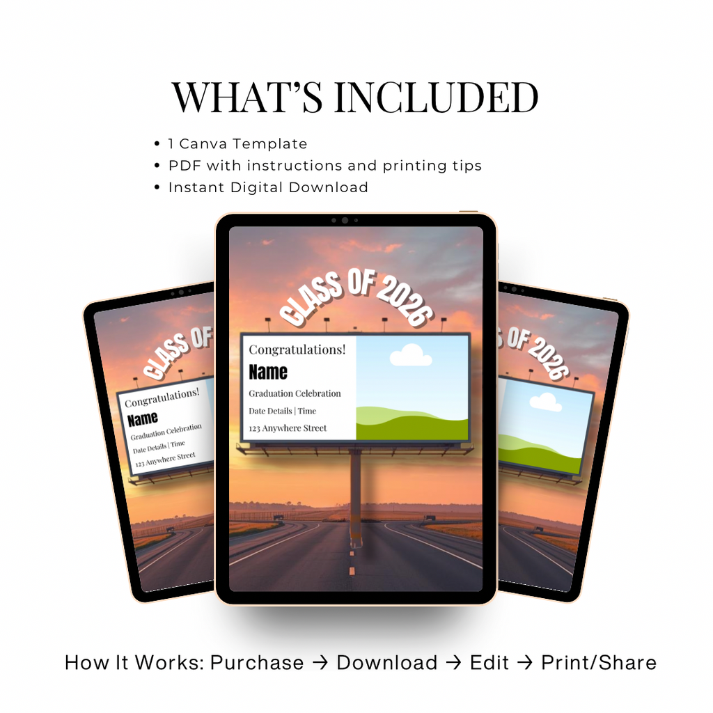 Billboard Style Graduation Invitation | Editorial Grad Announcement Template | Class of 2026 Flyer | Senior Celebration Invite