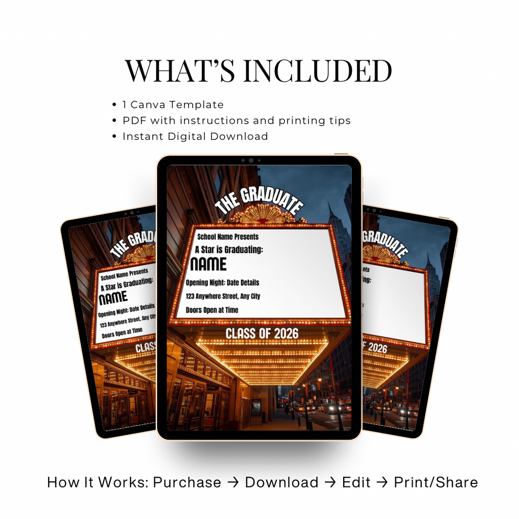 Movie Premiere Graduation Invitation | Semi-Custom Cinematic Grad Announcement Template | Class of 2026 Editable Flyer | Main Character Senior Invite