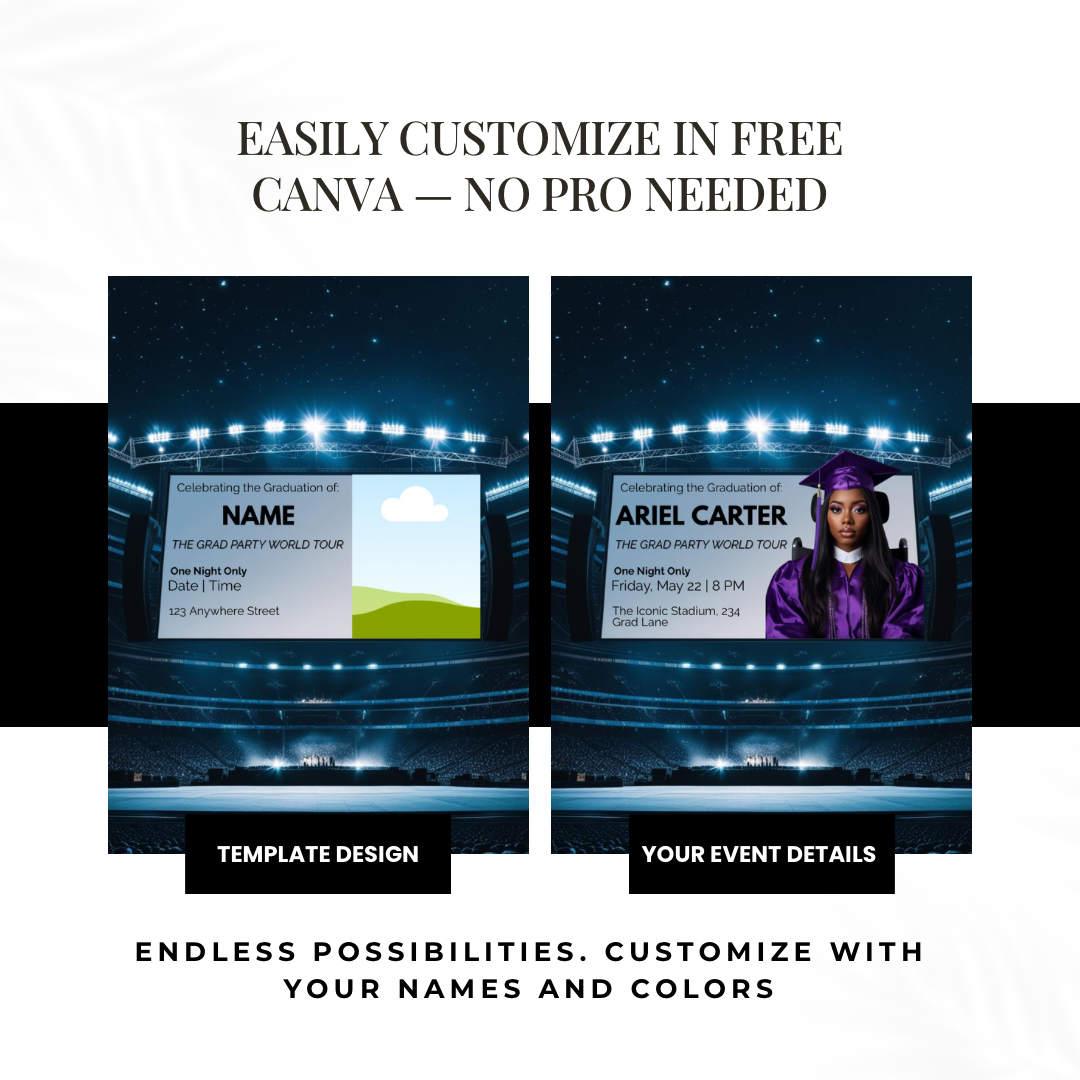 World Tour Graduation Party Invite | Semi-Custom Concert Poster Grad Flyer | Editable Class of 2026 Template | Superstar Senior Announcement