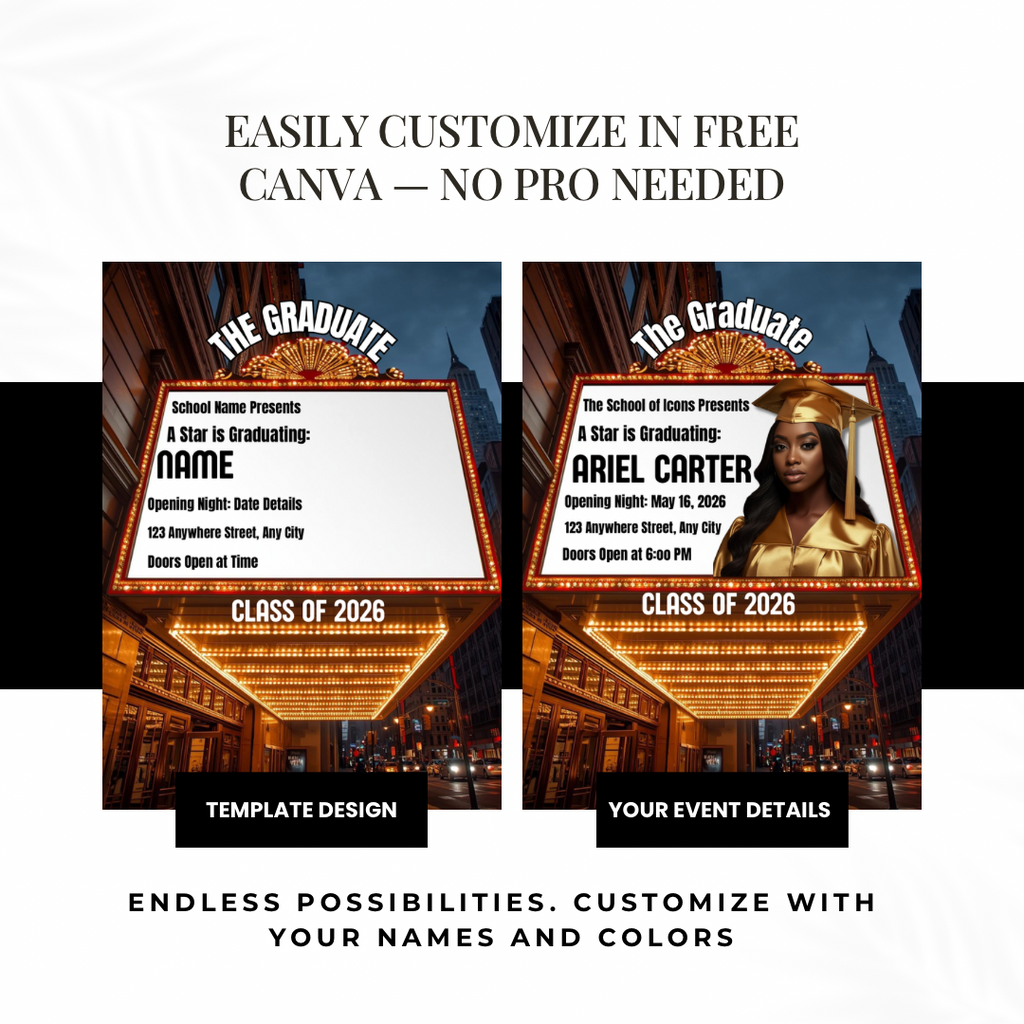 Movie Premiere Graduation Invitation | Semi-Custom Cinematic Grad Announcement Template | Class of 2026 Editable Flyer | Main Character Senior Invite