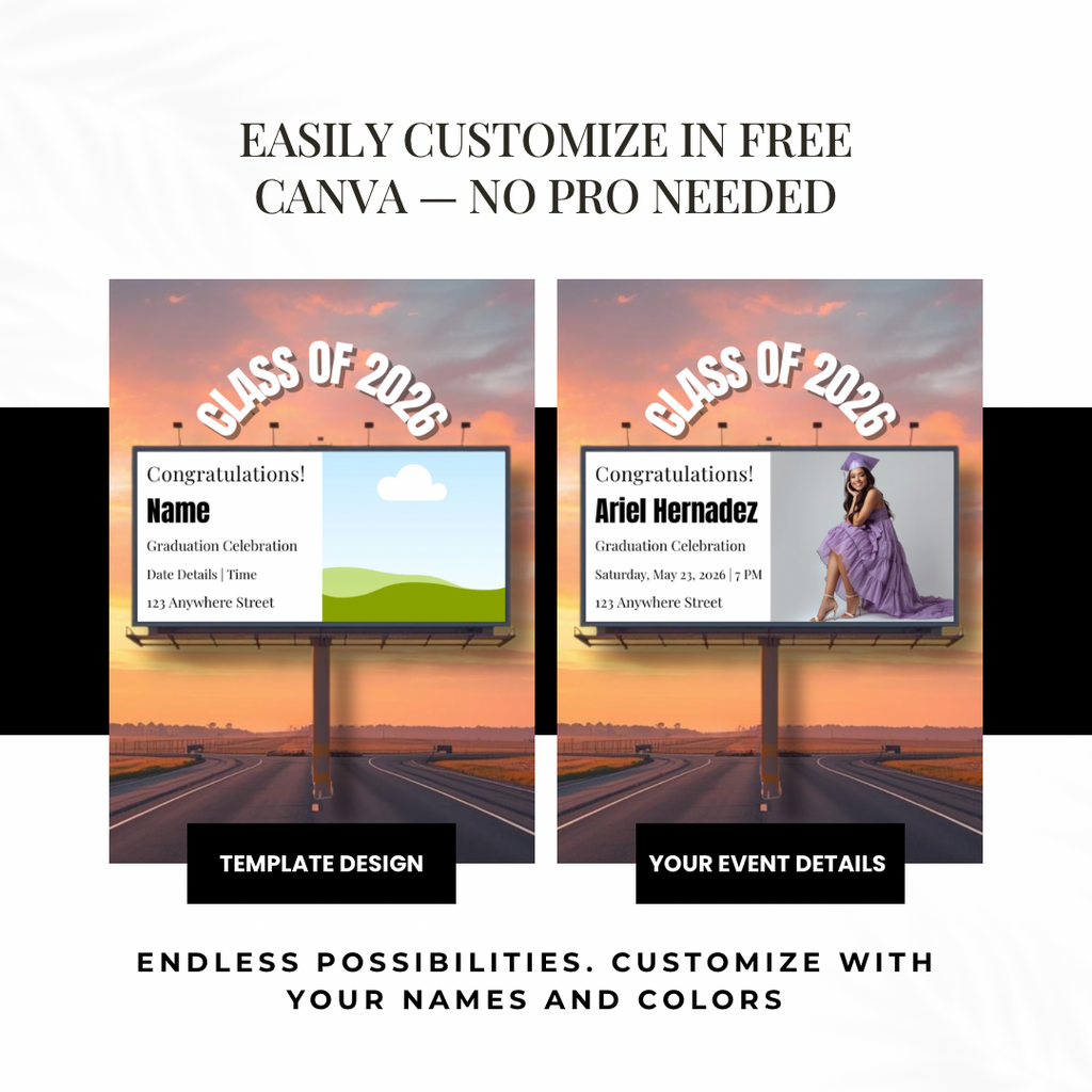 Billboard Style Graduation Invitation | Editorial Grad Announcement Template | Class of 2026 Flyer | Senior Celebration Invite