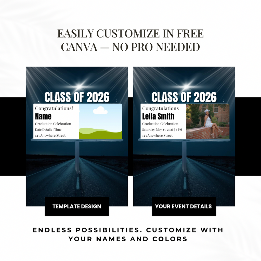 Billboard Graduation Invitation Template | Modern Class of 2026 Flyer | Minimalist Senior Announcement | Clean Editable Grad Invite