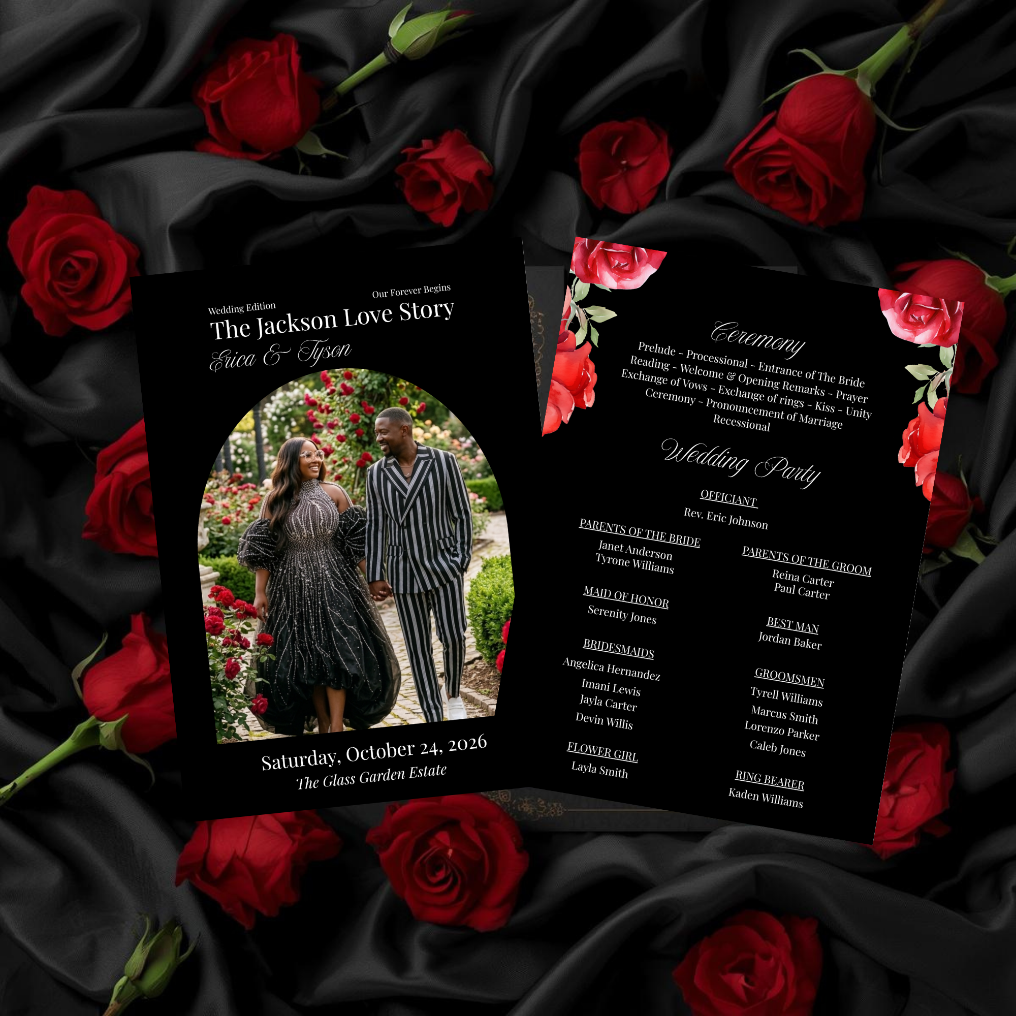 The Love Edit Vol. 2 | Luxe Black and Red Rose Editorial Wedding Suite | Fully Editable in Canva
