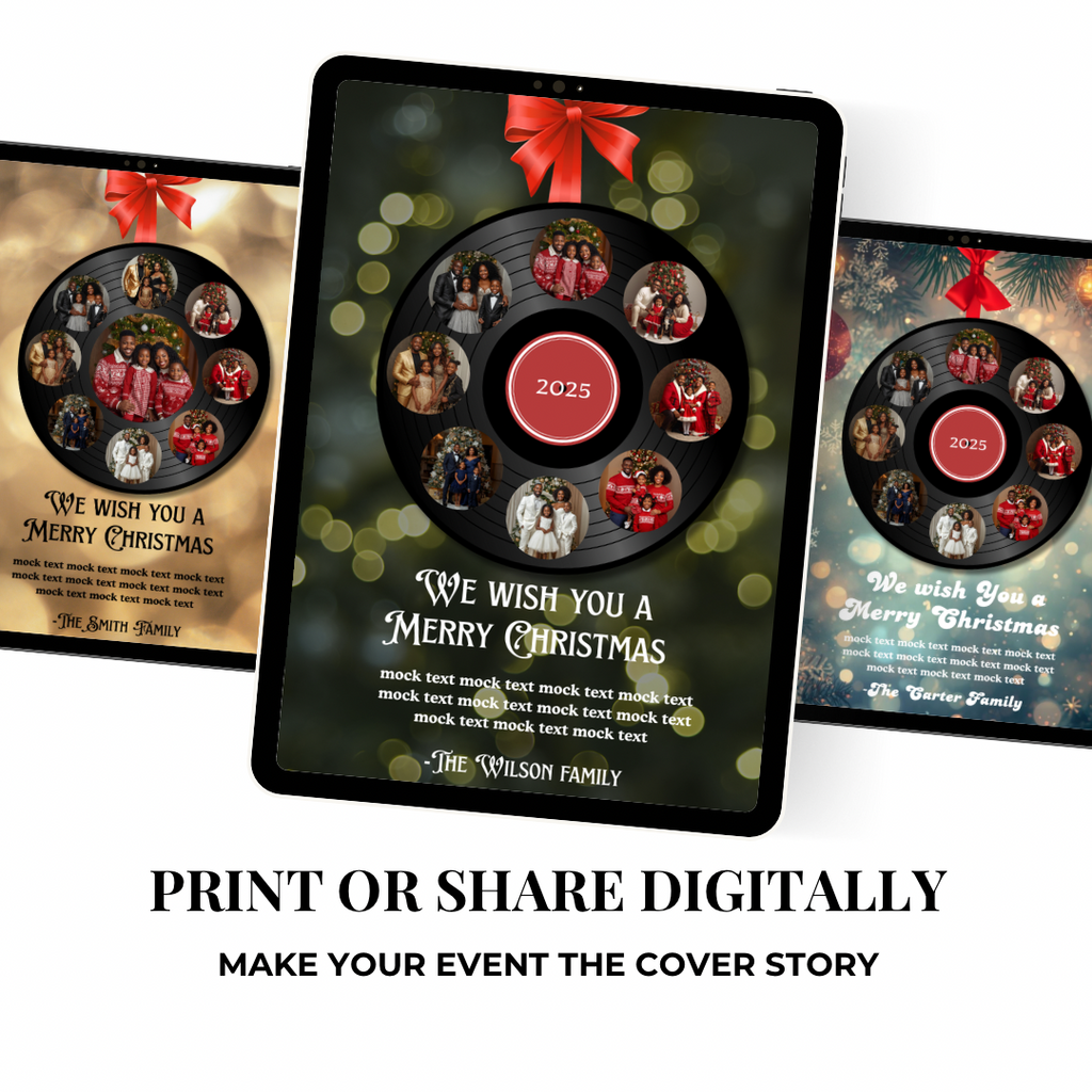 Holiday Vinyl Record Christmas Card | Editable Canva Template