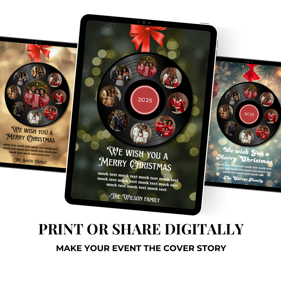 Holiday Vinyl Record Christmas Card | Editable Canva Template