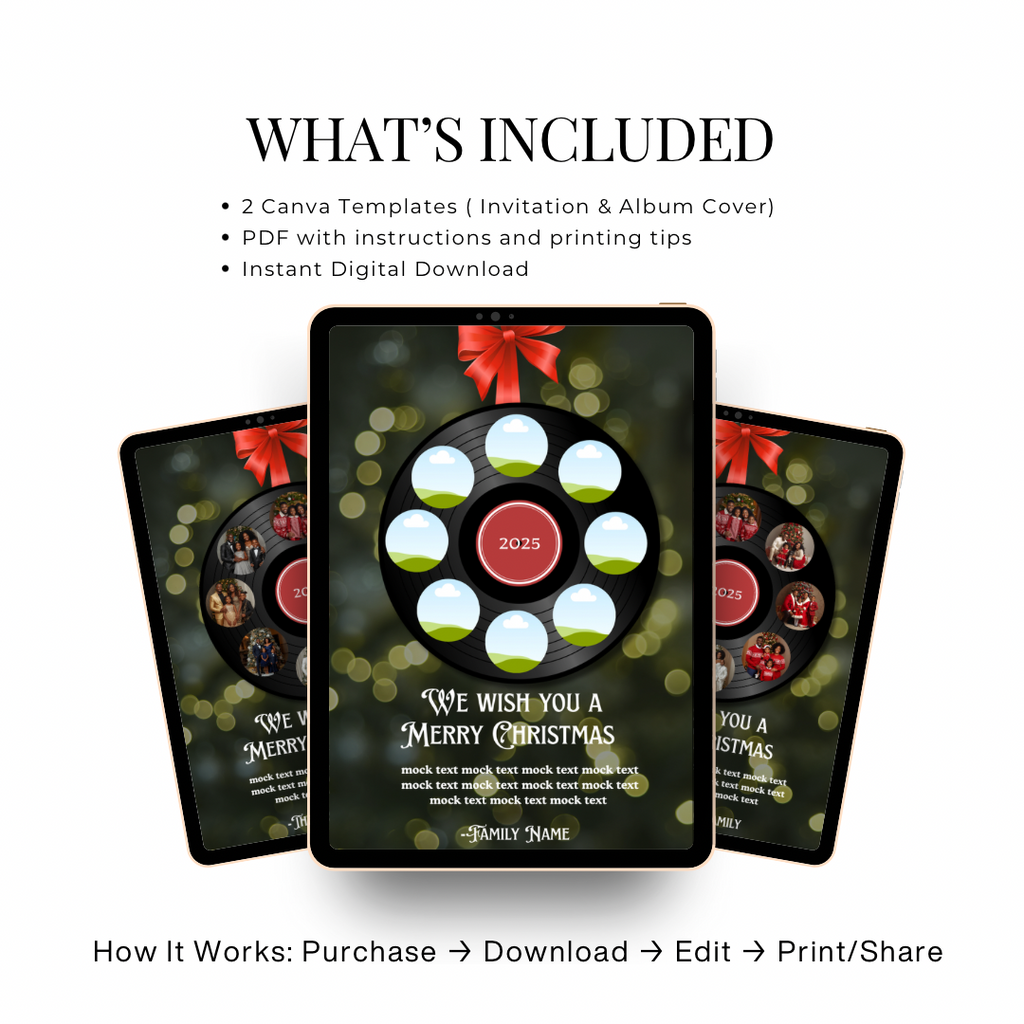 Holiday Vinyl Record Christmas Card | Editable Canva Template
