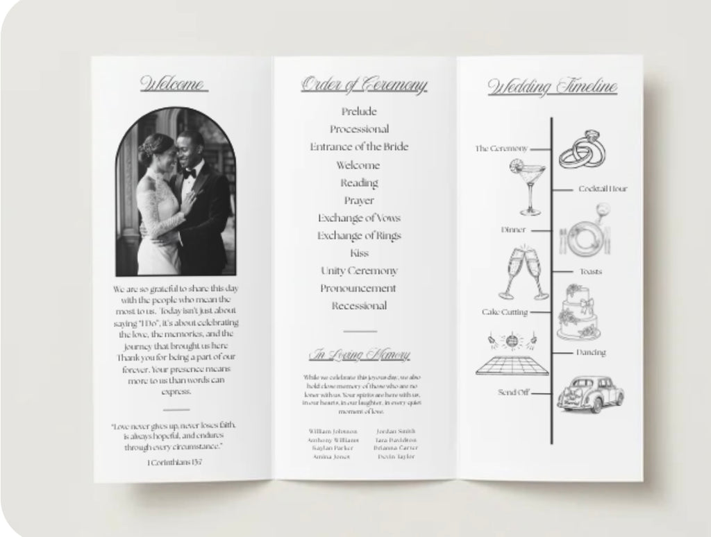 Editorial Tri-Fold Wedding Program | Fully Editable in Canva