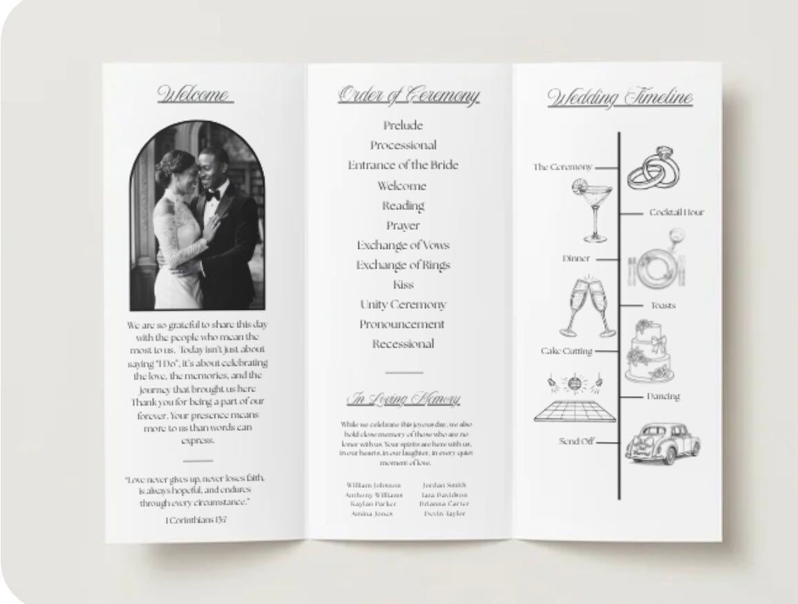 Editorial Tri-Fold Wedding Program | Fully Editable in Canva