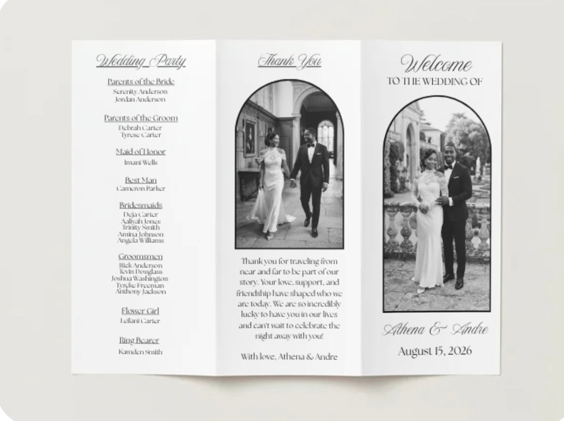 Editorial Tri-Fold Wedding Program | Fully Editable in Canva