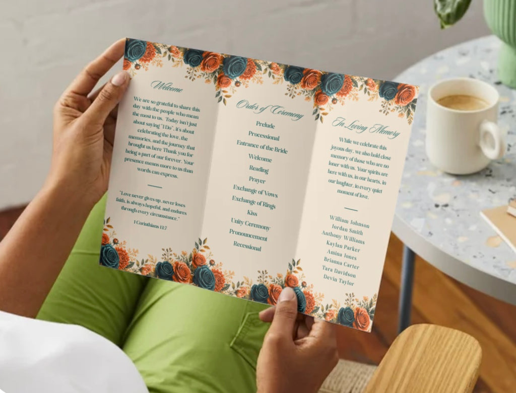 Fall Floral Trifold Wedding Program | Editable Canva Template | Wedding Ceremony Program | Printable Wedding Program