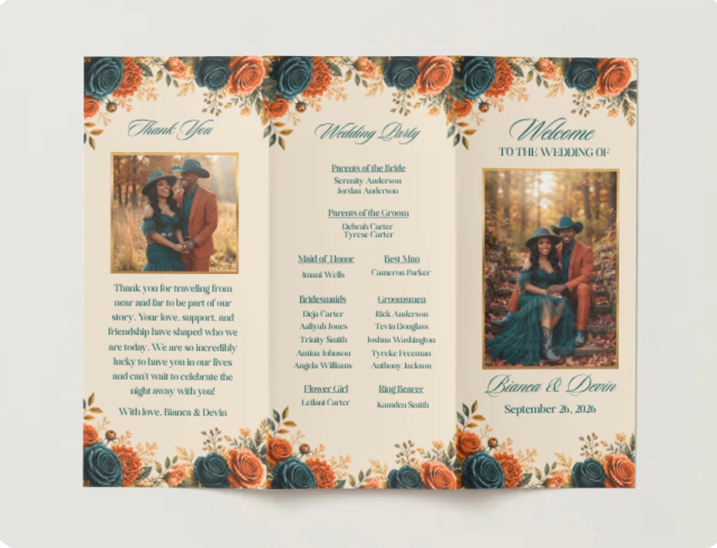 Fall Floral Trifold Wedding Program | Editable Canva Template | Wedding Ceremony Program | Printable Wedding Program