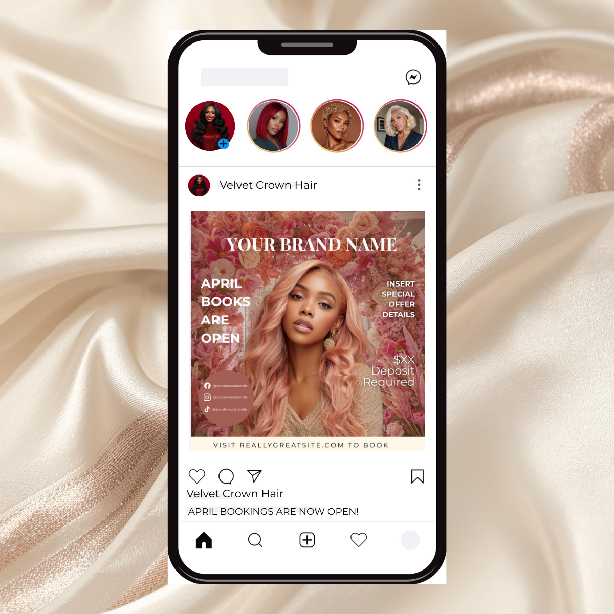 April Hair Stylist Booking Template | Editable Canva Instagram Flyer | Salon Promo Special