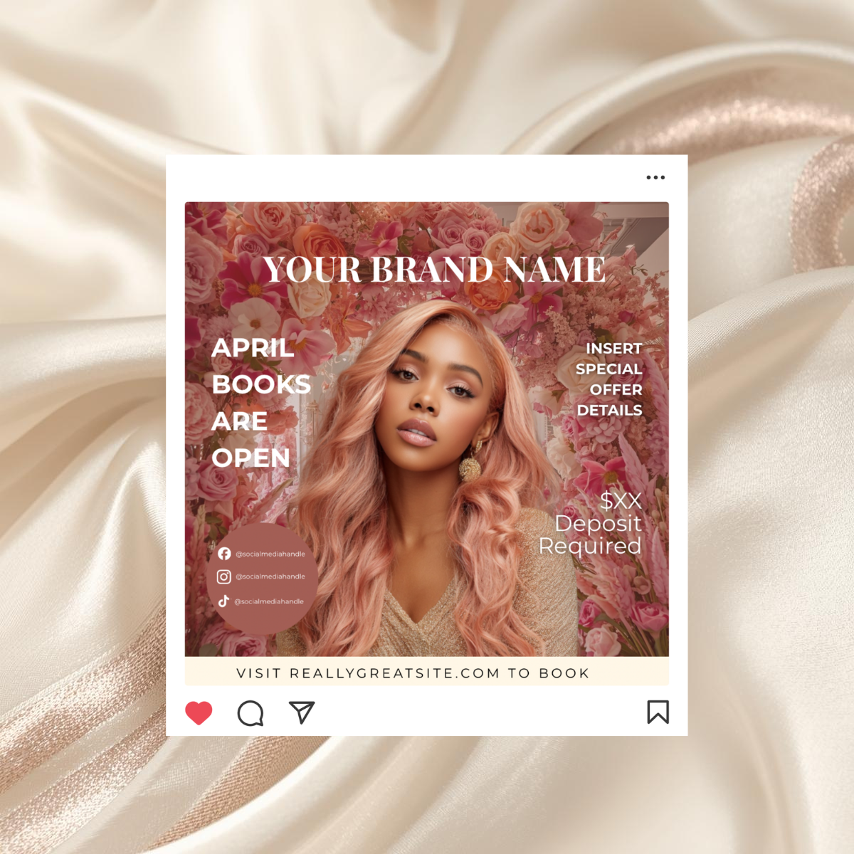 April Hair Stylist Booking Template | Editable Canva Instagram Flyer | Salon Promo Special