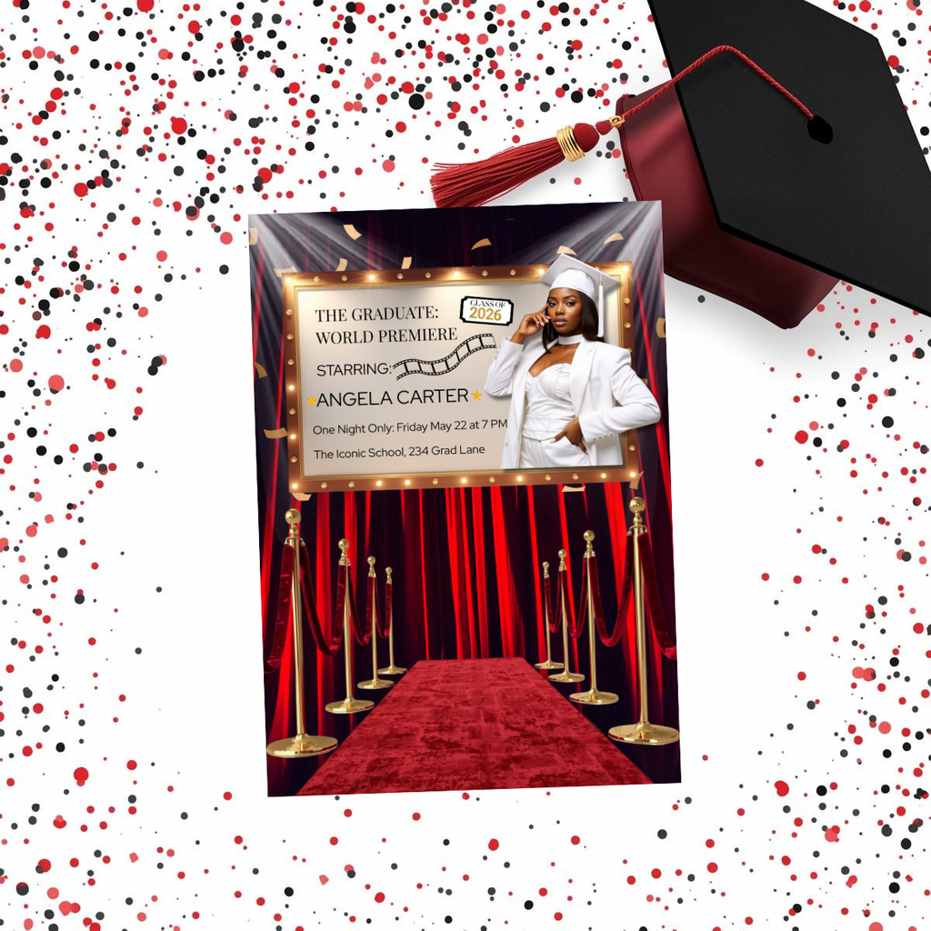 World Premiere Graduation Invitation | Semi-Custom Cinematic Movie Poster Grad Flyer | Class of 2026 Editable Template | Red Carpet Senior Invite