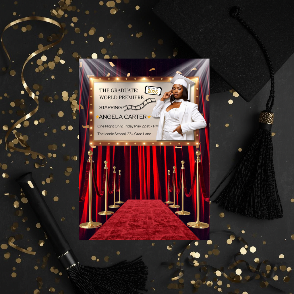 World Premiere Graduation Invitation | Semi-Custom Cinematic Movie Poster Grad Flyer | Class of 2026 Editable Template | Red Carpet Senior Invite