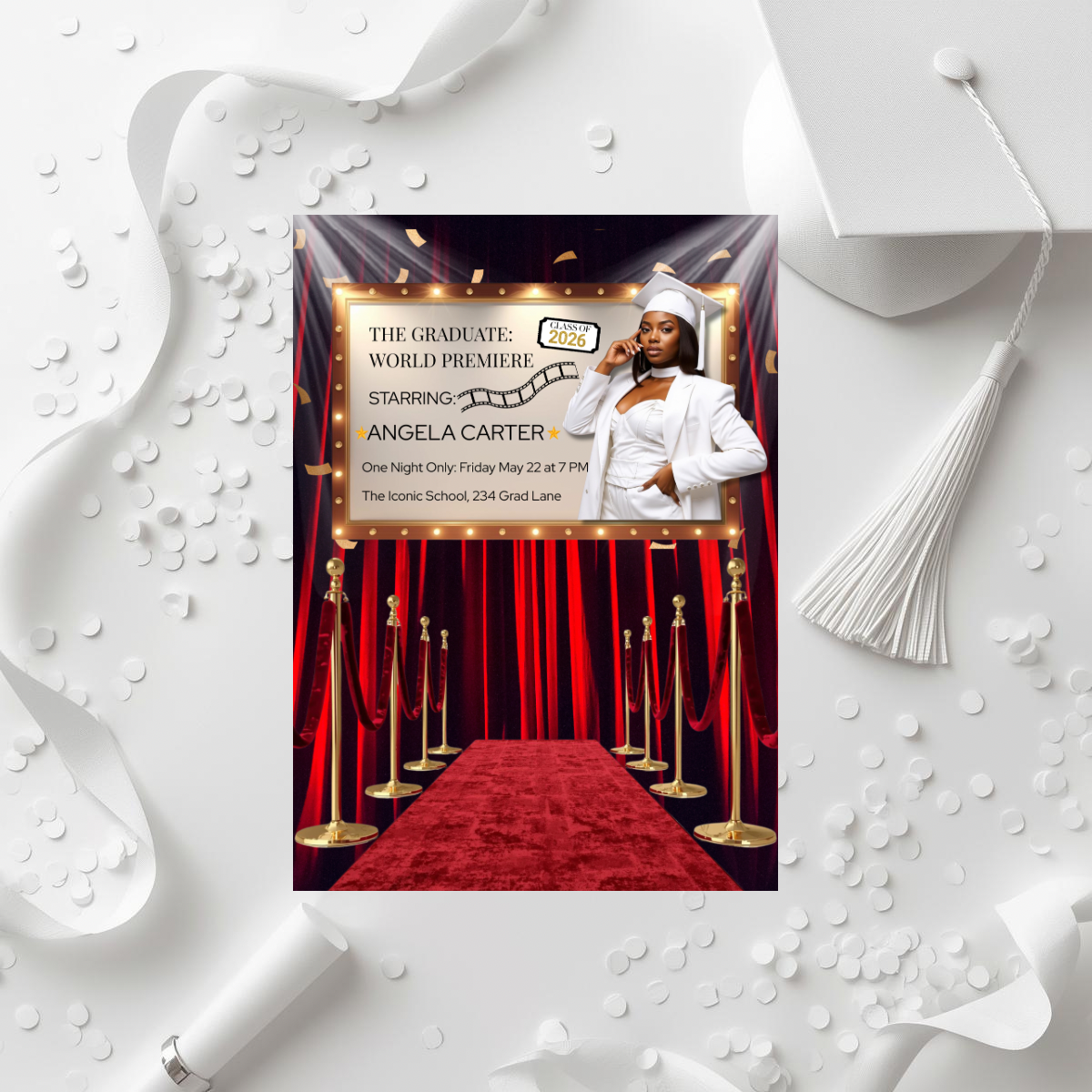 🎬 Red Carpet Premiere Graduation Invitation Template
