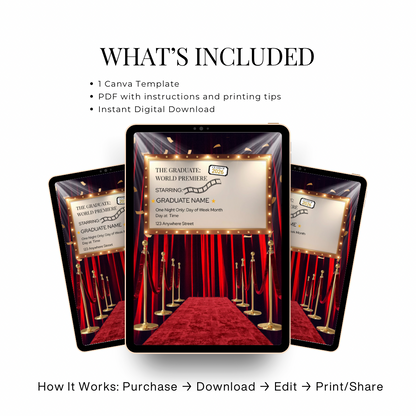 🎬 Red Carpet Premiere Graduation Invitation Template