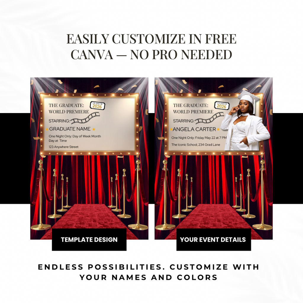 World Premiere Graduation Invitation | Semi-Custom Cinematic Movie Poster Grad Flyer | Class of 2026 Editable Template | Red Carpet Senior Invite