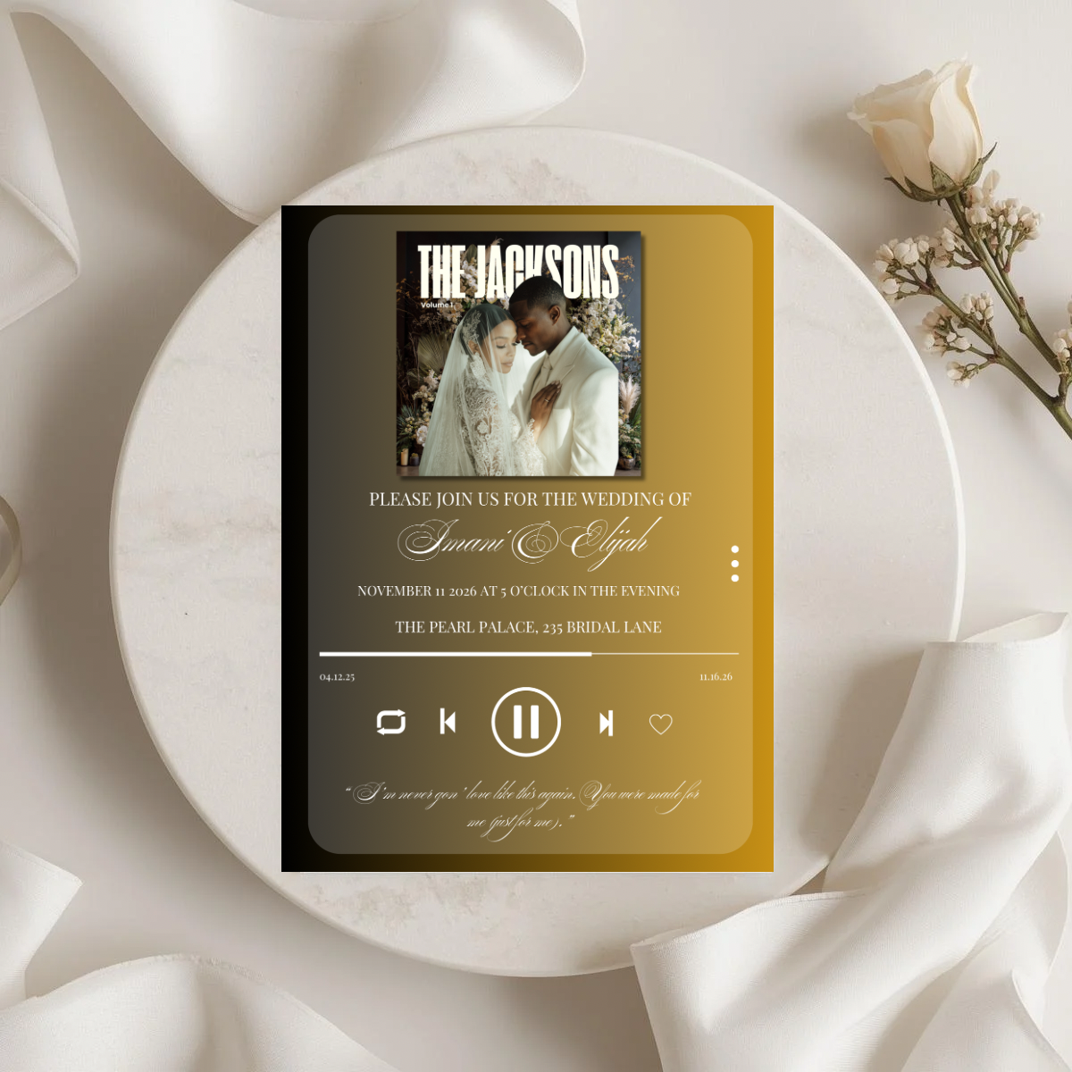 Editable Music Player Wedding Invitation Template | Album Cover (Digital)
