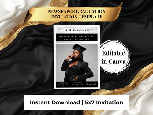 Breaking News Graduation Announcement | Newspaper Style Grad Template | Class of 2026 Editable Invitation