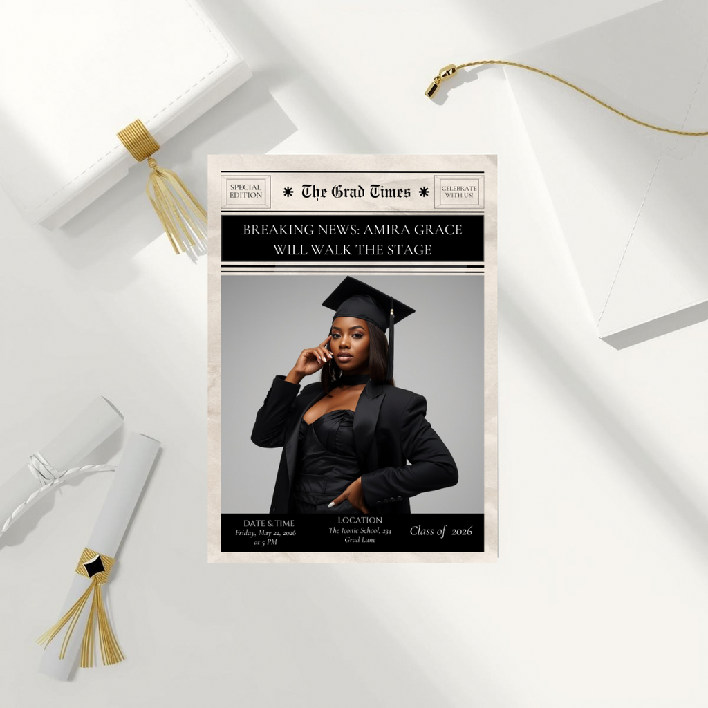Breaking News Graduation Announcement | Newspaper Style Grad Template | Class of 2026 Editable Invitation