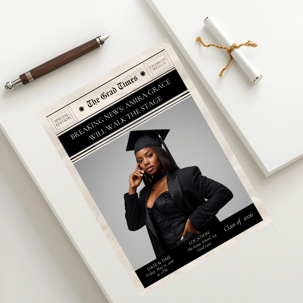 Breaking News Graduation Announcement | Newspaper Style Grad Template | Class of 2026 Editable Invitation