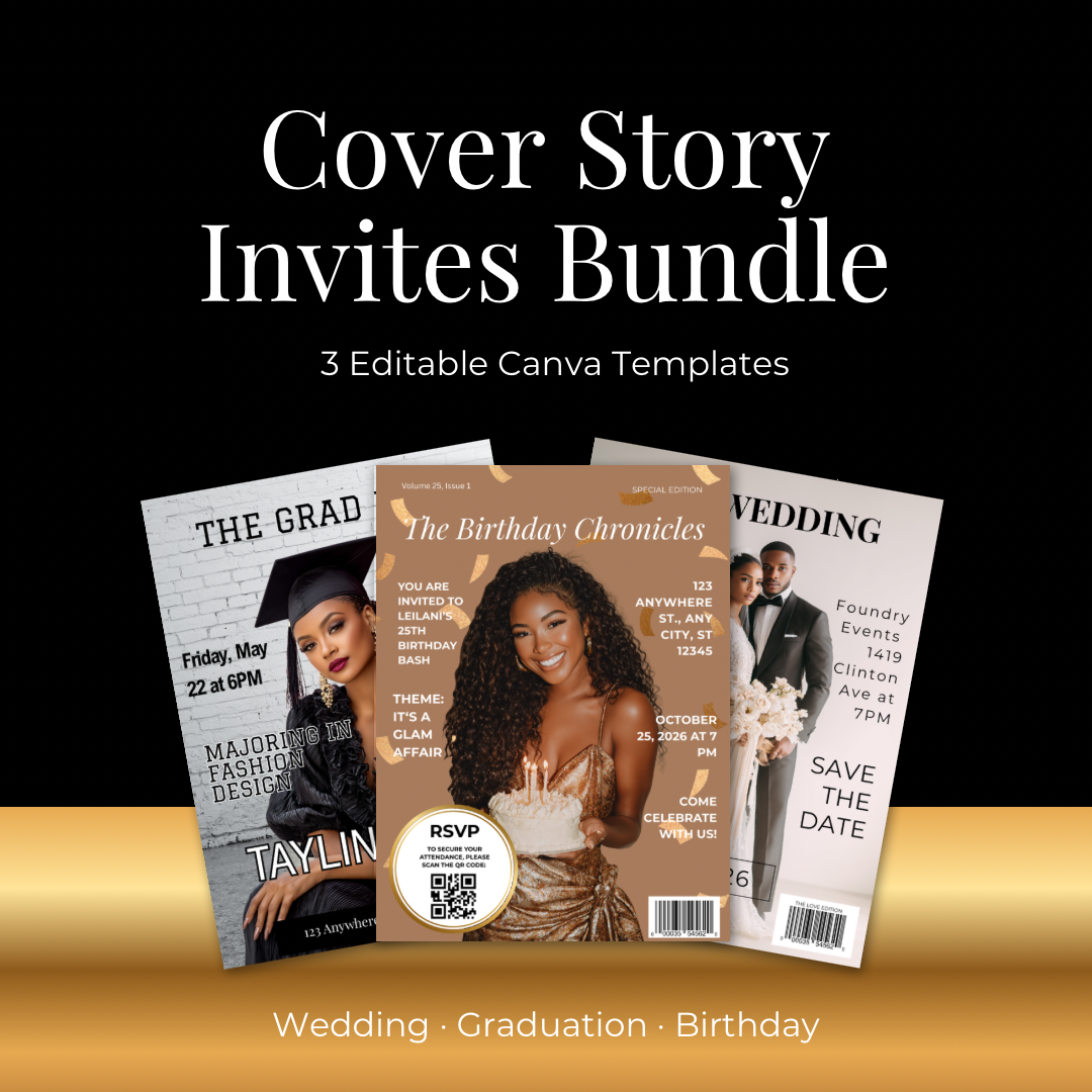 Cover Story Invites Bundle | Wedding, Graduation & Birthday Canva Templates