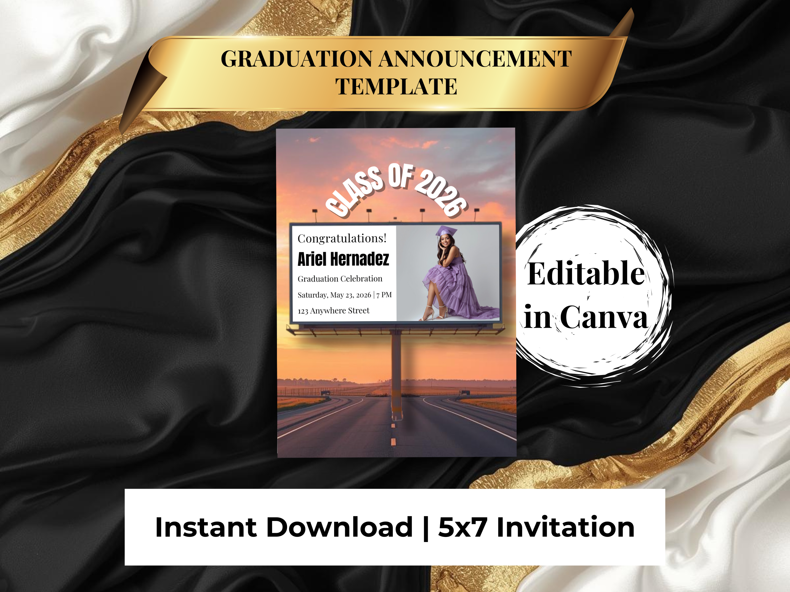 Billboard Style Graduation Invitation | Editorial Grad Announcement Template | Class of 2026 Flyer | Senior Celebration Invite