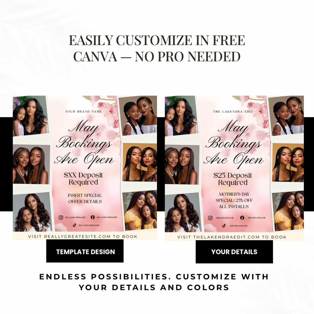 May Hair Stylist Booking Template | Editable Canva Instagram Flyer | Salon Promo Special
