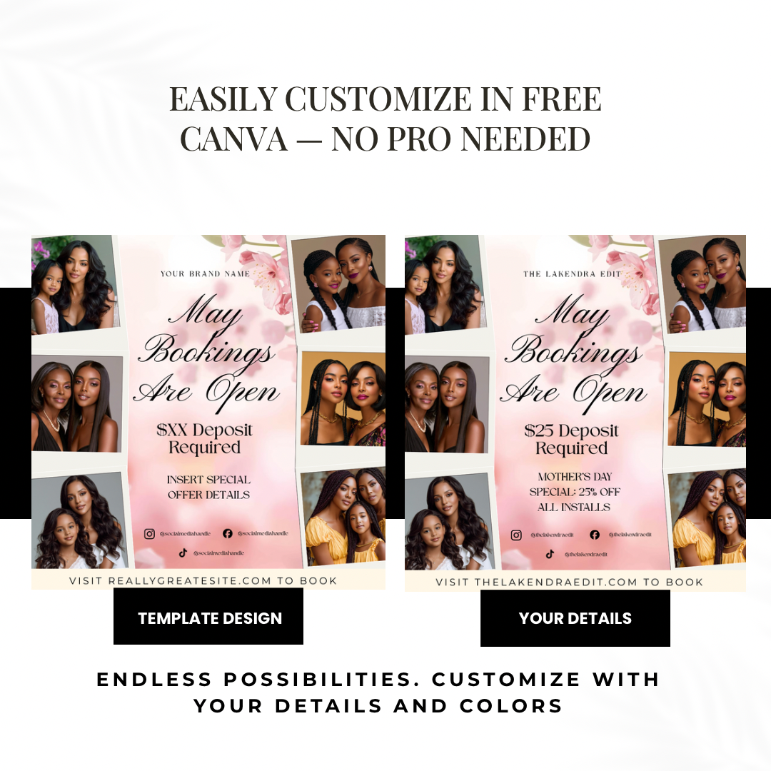 May Hair Stylist Booking Template | Editable Canva Instagram Flyer | Salon Promo Special