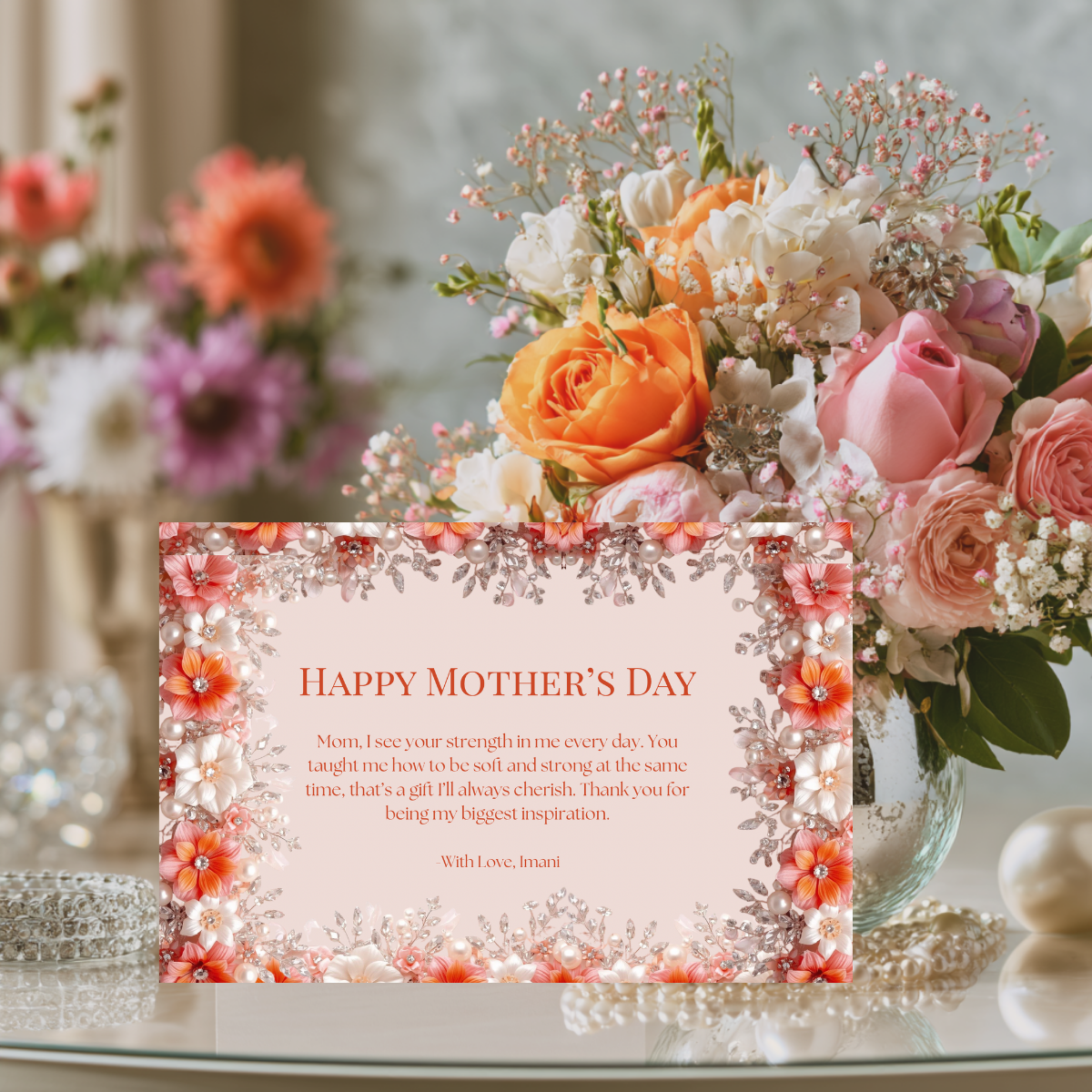Jeweled Mother’s Day Card | Editable Canva Template | Digital Download