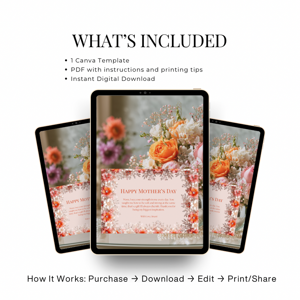 Jeweled Mother’s Day Card | Editable Canva Template | Digital Download