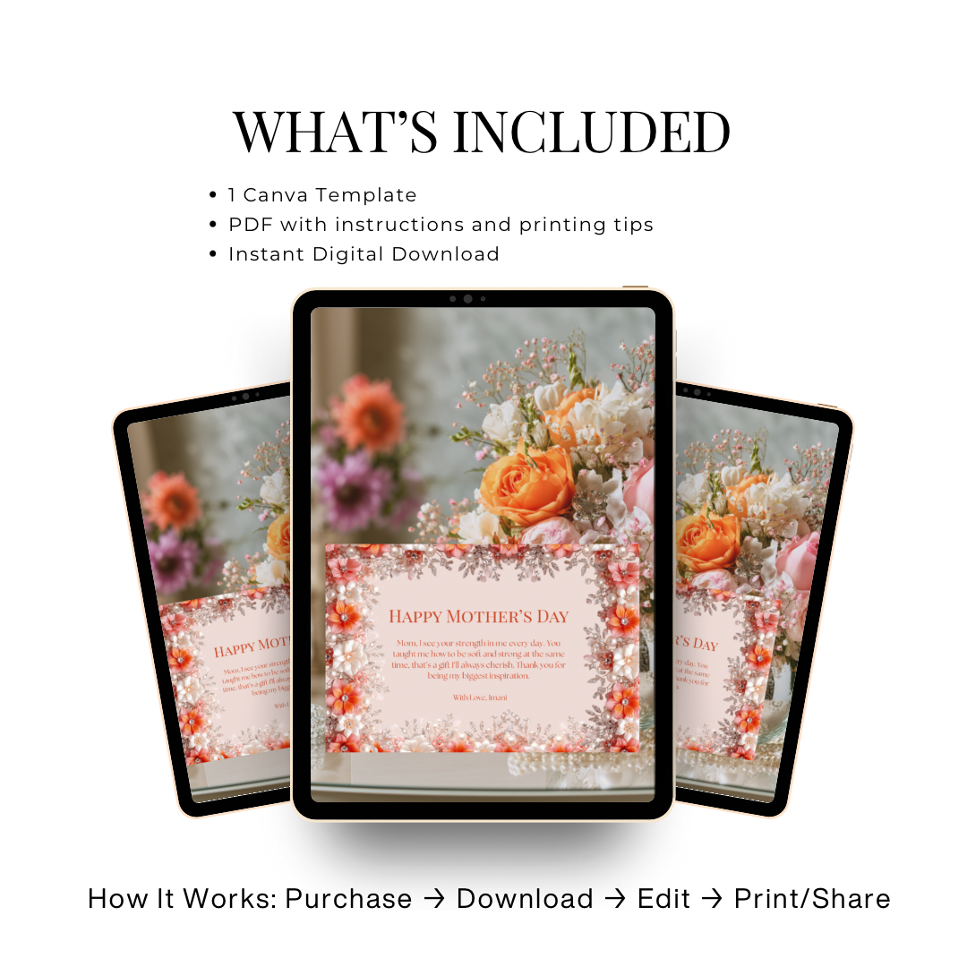 Jeweled Mother’s Day Card | Editable Canva Template | Digital Download