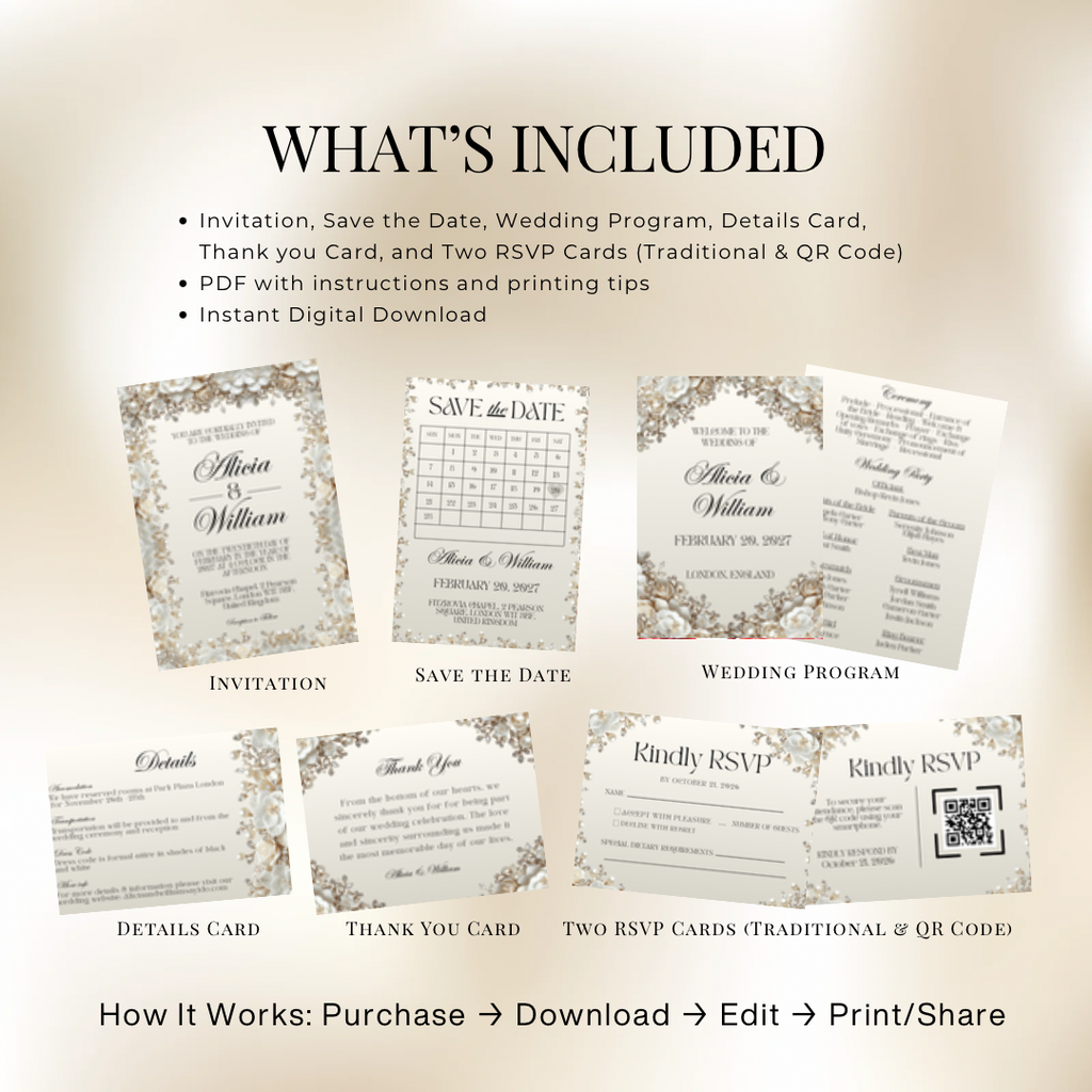 Luxe Pearl & Champagne Wedding Suite | The Pearl Edit | Editable Canva Template
