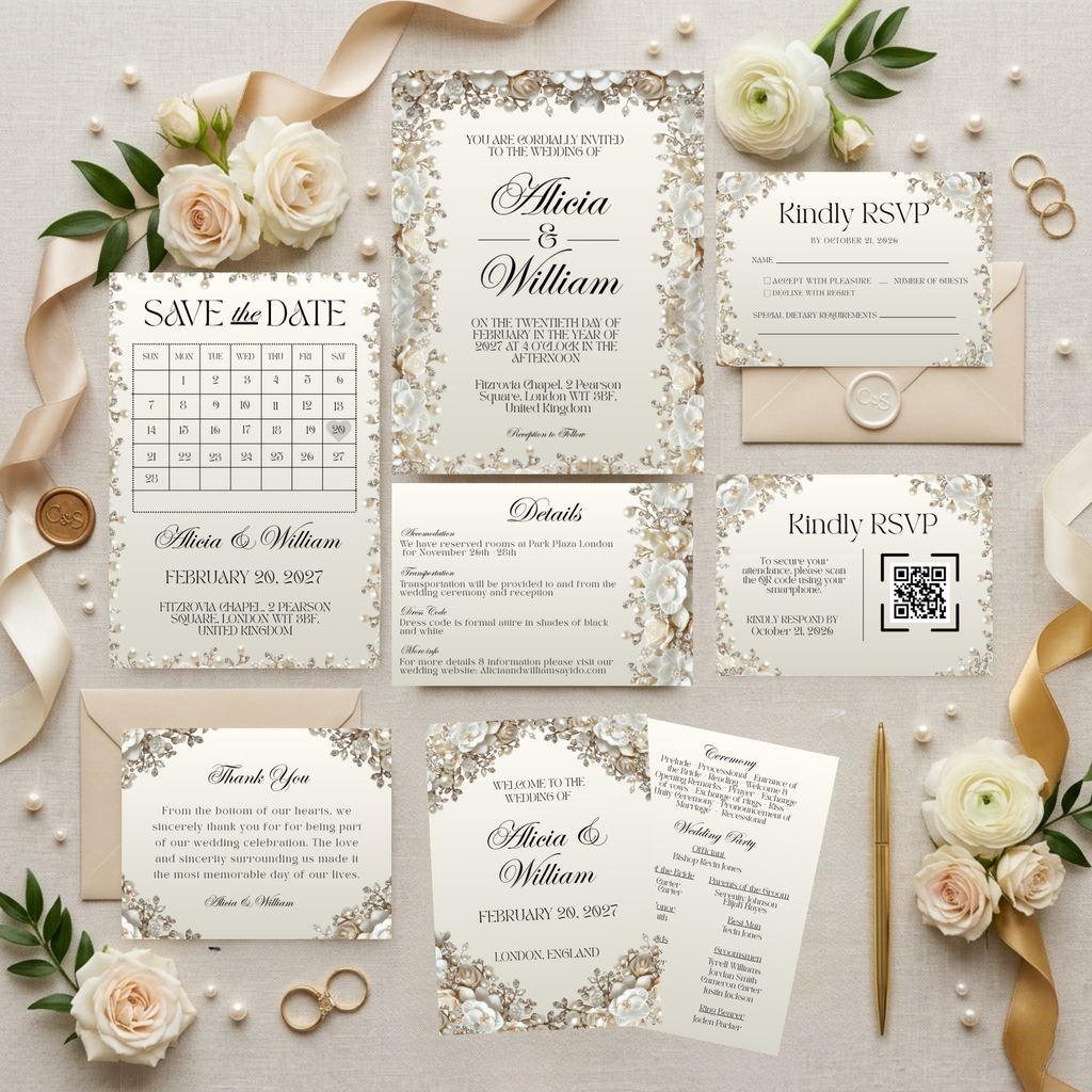 Luxe Pearl & Champagne Wedding Suite | The Pearl Edit | Editable Canva Template