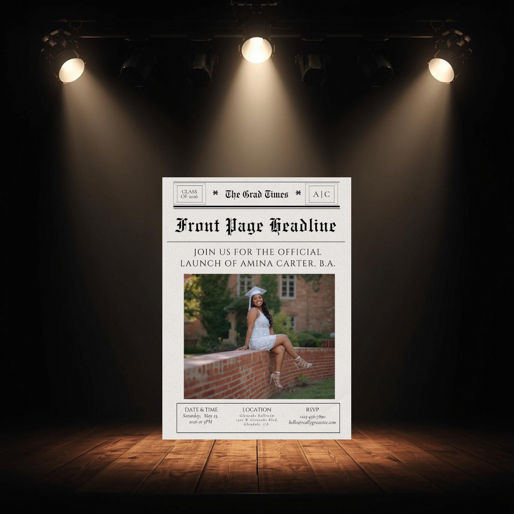 The Grad Times | Newspaper Graduation Invitation | Editable Canva Template