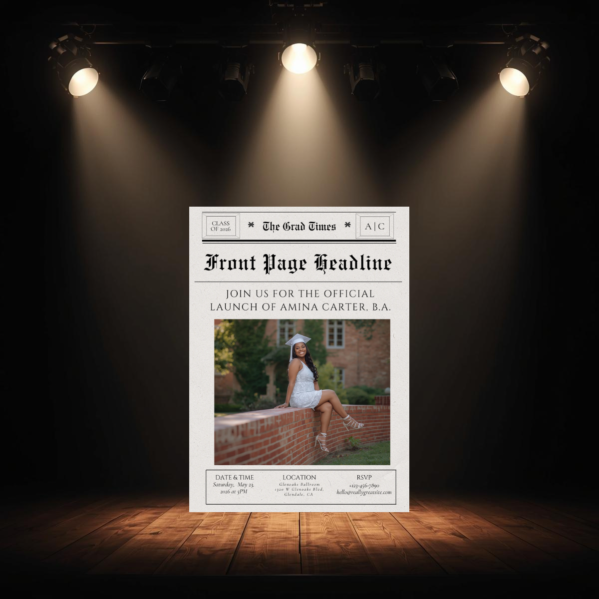 The Grad Times | Newspaper Graduation Invitation | Editable Canva Template