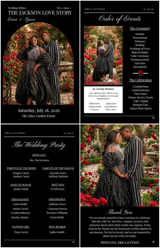 Luxury Magazine-Style Wedding Program | Editable Canva Design