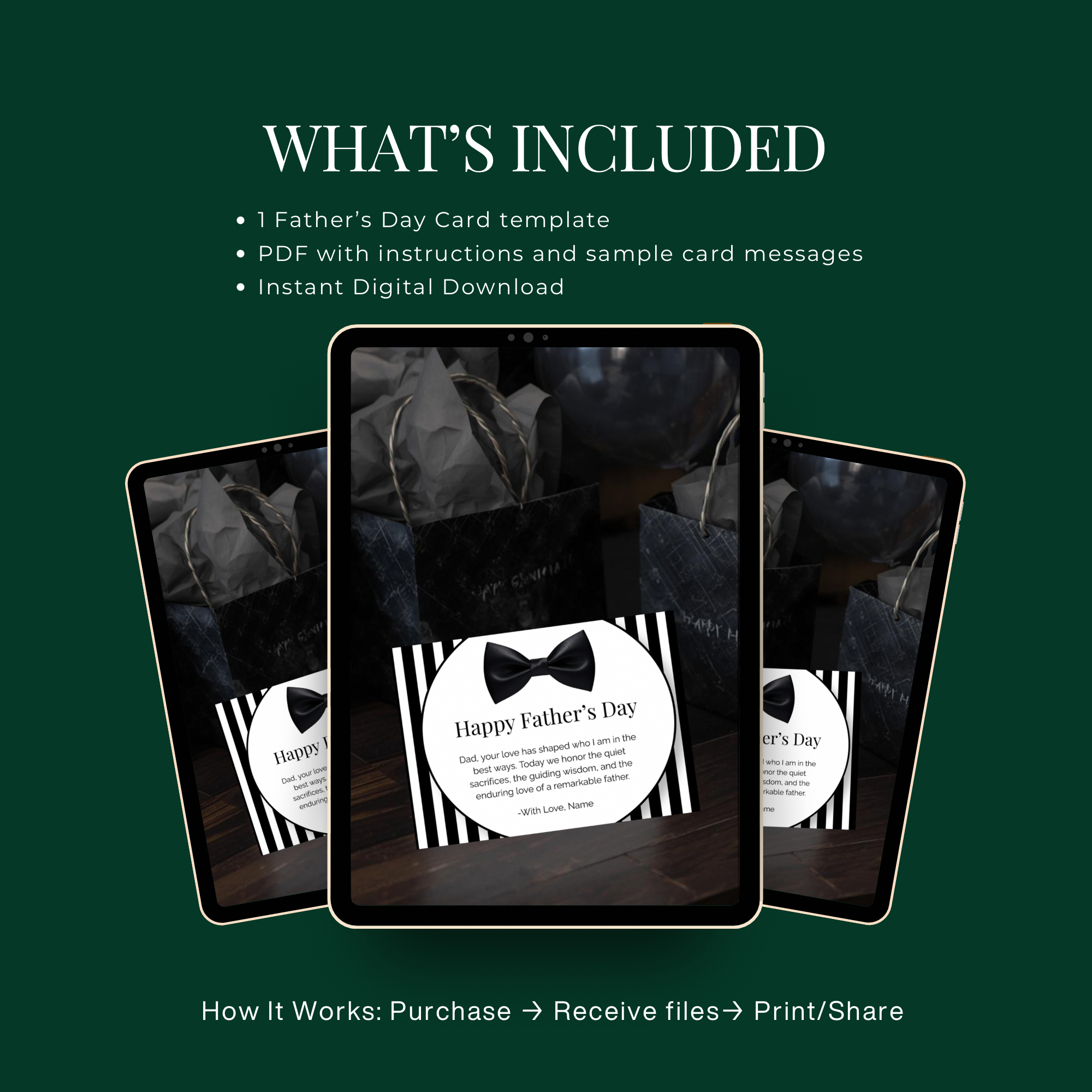Luxe Father’s Day Card with Bow Tie Design | Editable in Canva | Formal Black and White | Printable Template | Instant Download
