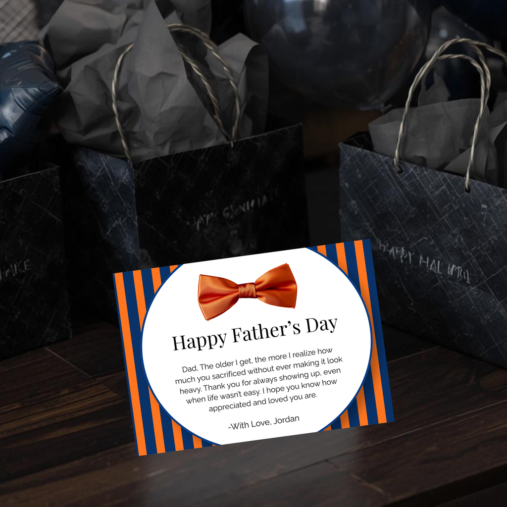 Orange and Blue Father’s Day Card with Bow Tie Design | Editable in Canva