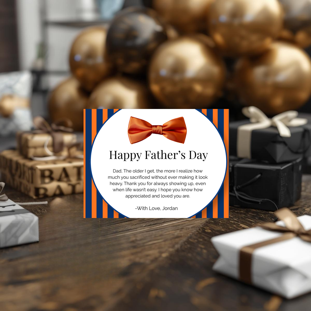 Orange and Blue Father’s Day Card with Bow Tie Design | Editable in Canva